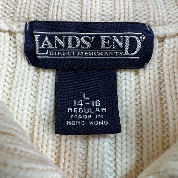 Vintage Lands' End Cable Knit 1/4 Zip Pullover Sweater Women Large Ivory‎ Cotton - Picture 3 of 9